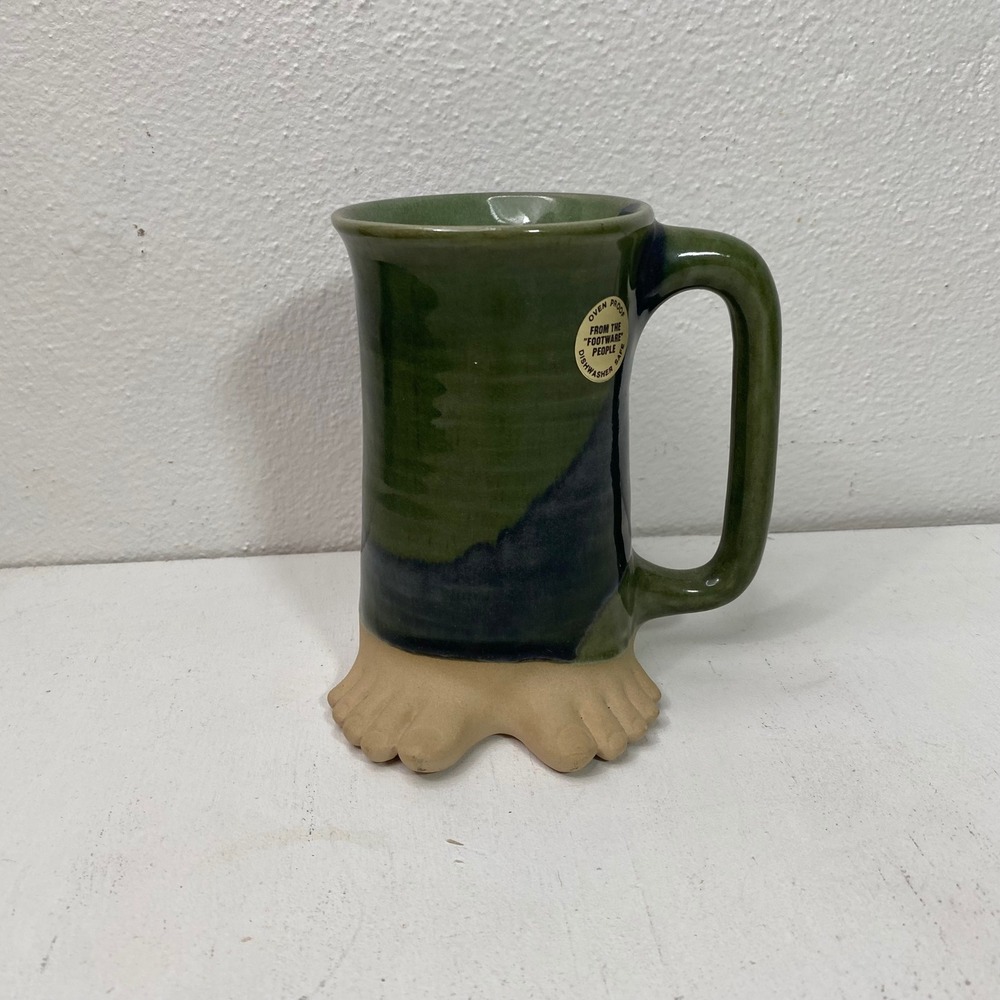 Gnome Feet Coffee Mug Green Blue Glazed Stoneware Art Whimsical Cottagecore Cup